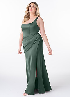 Azazie Mero Bridesmaid Dresses Sea Moss Sheath Pleated Stretch Satin Dress image7