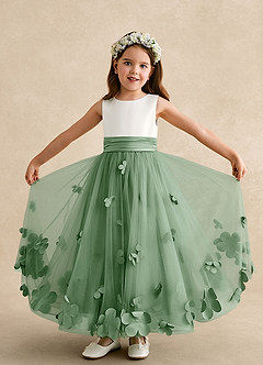 Azazie Vi Flower Girl Dresses Matcha A-Line Sleeveless Tulle Dress image5