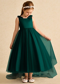 Azazie Lorita Robe Demoiselle D'honneur Fillette Robe Trapèze en Tulle Perlé Vert Pin image5