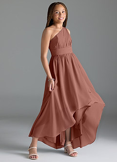Azazie Mathilda Junior Cedar Rose A-Line Pleated Chiffon Dress image3