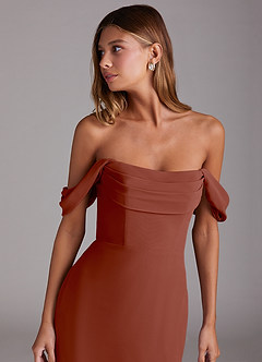 Azazie Saige Bridesmaid Dresses Auburn A-Line Off the Shoulder Chiffon Convertible Dress image5