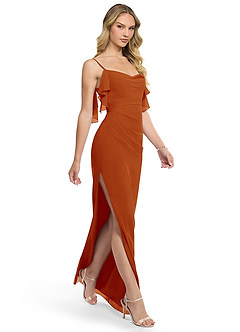 Azazie Jasmine Brautjungfernkleider Etui Seitliche Cut-Outs Chiffon Kleid Paprika image3