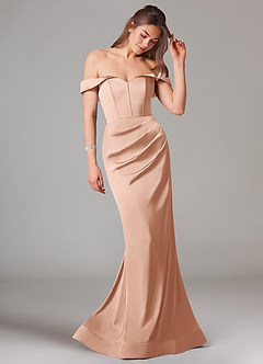 Azazie Everly Jurken voor bruidsmeisjes Converteerbaar Jurk van Stretch Satijn met Zeemeermin Off the Shoulder Rosé Goud image6