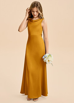 Azazie Kiki Junior Butterscotch A-Line Bow Stretch Satin Dress image4