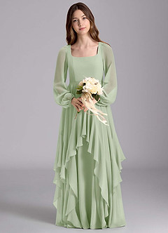 Azazie Clara Junior Abito A-Line in Chiffon Blusa Verde Salvia image7