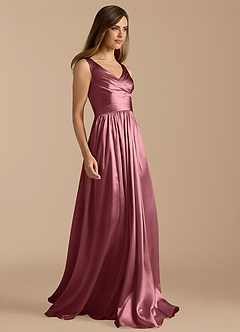 Azazie Keyla Bridesmaid Dresses Desert Rose A-Line Pleated Metallic Satin Dress image7