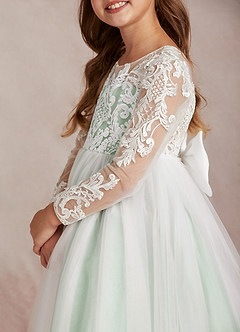Azazie Elodie Flower Girl Dresses Ivory Agave Ball-Gown Lace Dress image7