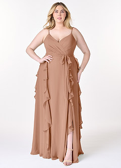 Azazie Peyton Bridesmaid Dresses Champagne Rose A-Line Ruched Chiffon Dress image7