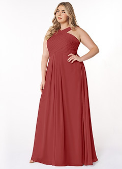Azazie Kaleigh Bridesmaid Dresses Rust A-Line Pleated Chiffon Dress image9