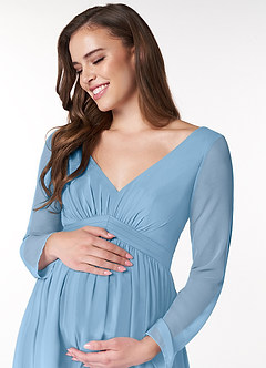Azazie Teton Maternity Bridesmaid Dresses A-Line Long Sleeve Chiffon Floor-Length Dress image5