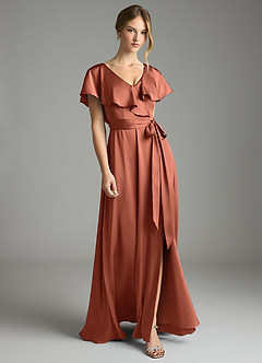 Azazie Lainey Vestidos de damas de honor Vestido de Arcilla de Satén Elástico de Corte en A con Con bolsillos image4