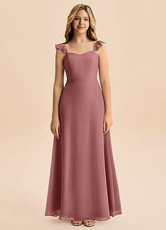 Azazie Mavie Junior Abito A-Line in Chiffon Increspato Rosa Del Deserto image4