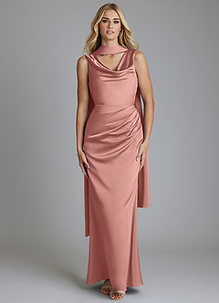 Azazie Tallie Bridesmaid Dresses Rosette Mermaid Pleated Stretch Satin Dress image5