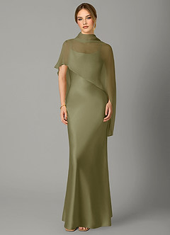 Azazie Jaleesa Bridesmaid Dresses Pistachio A-Line High Neck Stretch Satin Dress image1
