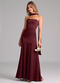 Azazie Shiloh Bridesmaid Dresses Cabernet Mermaid Strapless Stretch Satin Convertible Dress image6