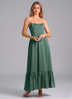 Azazie Leilana Bridesmaid Dresses Eucalyptus A-Line Corset Stretch Satin Dress image1