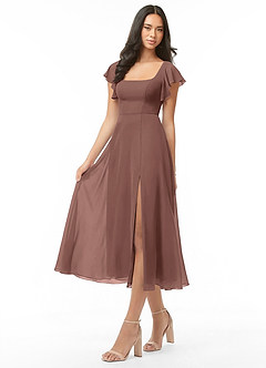 Azazie Bondi Bridesmaid Dresses Espresso A-Line Ruched Chiffon Dress image3