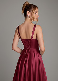 Azazie Azaria Bridesmaid Dresses Burgundy A-Line Corset Stretch Satin Dress image2
