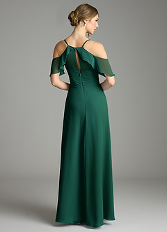 Azazie Dakota Bridesmaid Dresses Emerald A-Line V-Neck Pleated Chiffon Dress image2