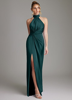 Azazie Gracelynn Brautjungfernkleider Etui Plissee Stretch-Satin Kleid Kiefer image1