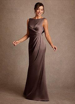 Azazie Baltimore Mother of the Bride Dresses Ganache A-Line Pleated Stretch Satin Dress image5