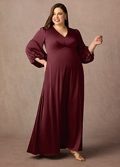 Azazie Luna Mother of the Bride Dresses Cabernet A-Line Pleated Stretch Satin Dress image9