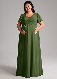 Azazie Verna Maternity Bridesmaid Dresses A-Line V-Neck Ruched Chiffon Floor-Length Dress image5
