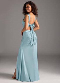 Azazie Jesaphine Bridesmaid Dresses Moody Blue Sheath Bow Stretch Satin Dress image2