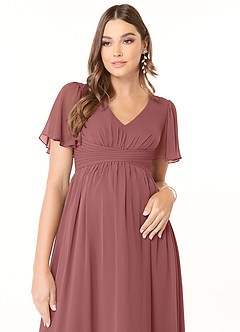 Azazie Verna vestidos de dama de honor de maternidad Vestido de Corte En A Cuello en V fruncido Hasta el suelo Gasa image5