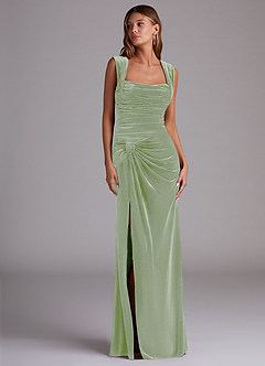 Azazie Genesis Bridesmaid Dresses Dusty Sage Sheath Pleated Velvet Dress image3
