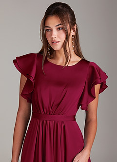 Azazie Daphne Modest Bridesmaid Dresses A-Line Ruched Stretch Satin Floor-Length Dress image5