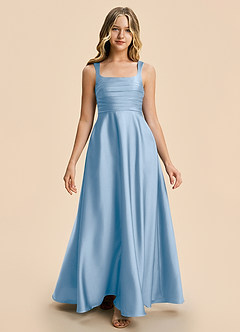 Azazie Azaria Junior Powder Blue A-Line Pleated Stretch Satin Dress image5