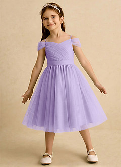 Azazie Lila Girls Formal Robe Demoiselle D'honneur Fillette Robe Trapèze en Tulle Épaule décolletée Lilas image3
