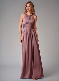 Azazie Bonnie Bridesmaid Dresses Vintage Mauve A-Line Pleated Stretch Satin Dress image6