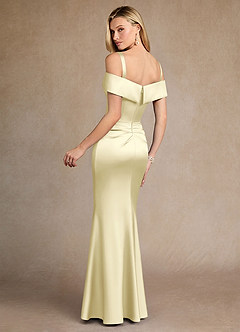 Azazie Laredo Mother of the Bride Dresses Lemon Sorbet Mermaid Off the Shoulder Stretch Satin Dress image4