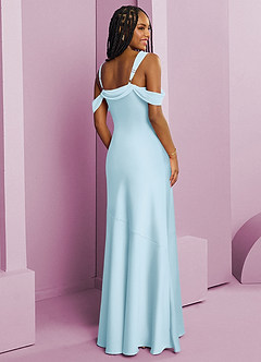 Barbie ♥ Azazie Vestidos de damas de honor Vestido de Azul Cielo de Satén Elástico de Corte Recto con Plisado image9