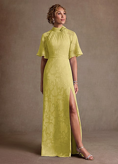Azazie Hypatia Mother of the Bride Dresses Canary Sheath Pleated Floral Burnout Dress image5