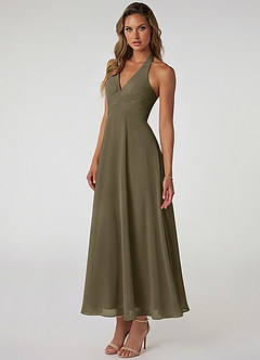 Azazie Tessie Jurken voor bruidsmeisjes Jurk van Chiffon met A-Lijn Geplooid Wilgengroen image3