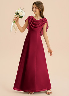 Azazie Lambie Junior Burgundy A-Line Pleated Chiffon Dress image2