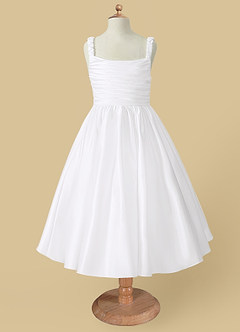 Azazie Cutie Pie Flower Girl Dresses A-Line Pleated Matte Satin Dress image4
