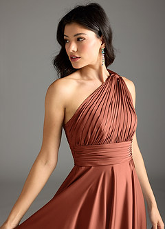 Azazie Charlize Jurken voor bruidsmeisjes Jurk van Stretch Satijn met A-Lijn One-Shoulder Klei image7
