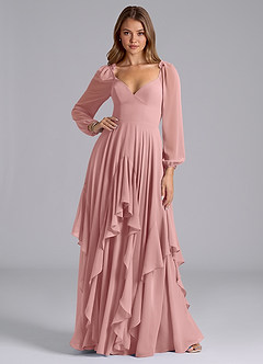 Azazie Karan Bridesmaid Dresses Dusty Rose A-Line Long Sleeve Chiffon Dress image3