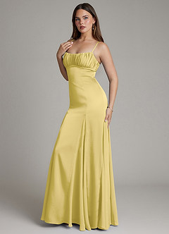 Azazie Avira Final Sale Canary Mermaid Stretch Satin Dress image6