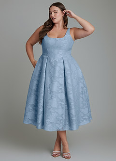 Azazie Amalie Brautjungfernkleider A-Linie Plissee Blumen-Burnout Kleid Puderblau image12