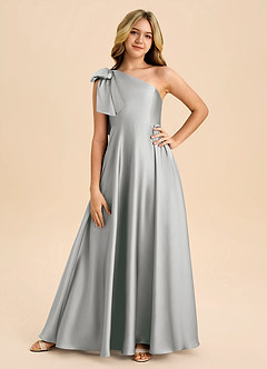 Azazie Penguin Junior Jurk van Stretch Satijn met A-Lijn Boog Zilver image3