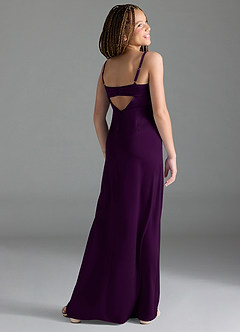 Azazie Leonis Junior Grape A-Line Pleated Stretch Satin Dress image5