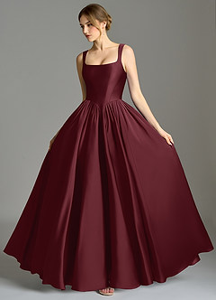 Azazie Verina Bridesmaid Dresses Cabernet A-Line Pleated Stretch Satin Dress image4