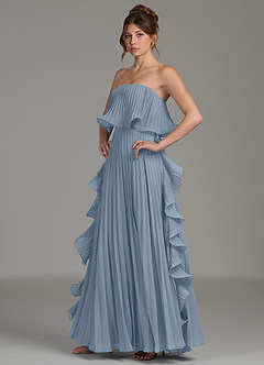 Azazie Alexia Bridesmaid Dresses Dusty Blue A-Line Ruched Chiffon Dress image3