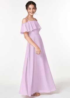 Azazie Maggie Junior Frosted Lilac A-Line Off the Shoulder Chiffon Dress image4