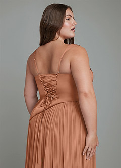 Azazie Stephanie Jurken voor bruidsmeisjes Jurk van Stretch Satijn met A-lijn Geplooide Bronzeertint image13
